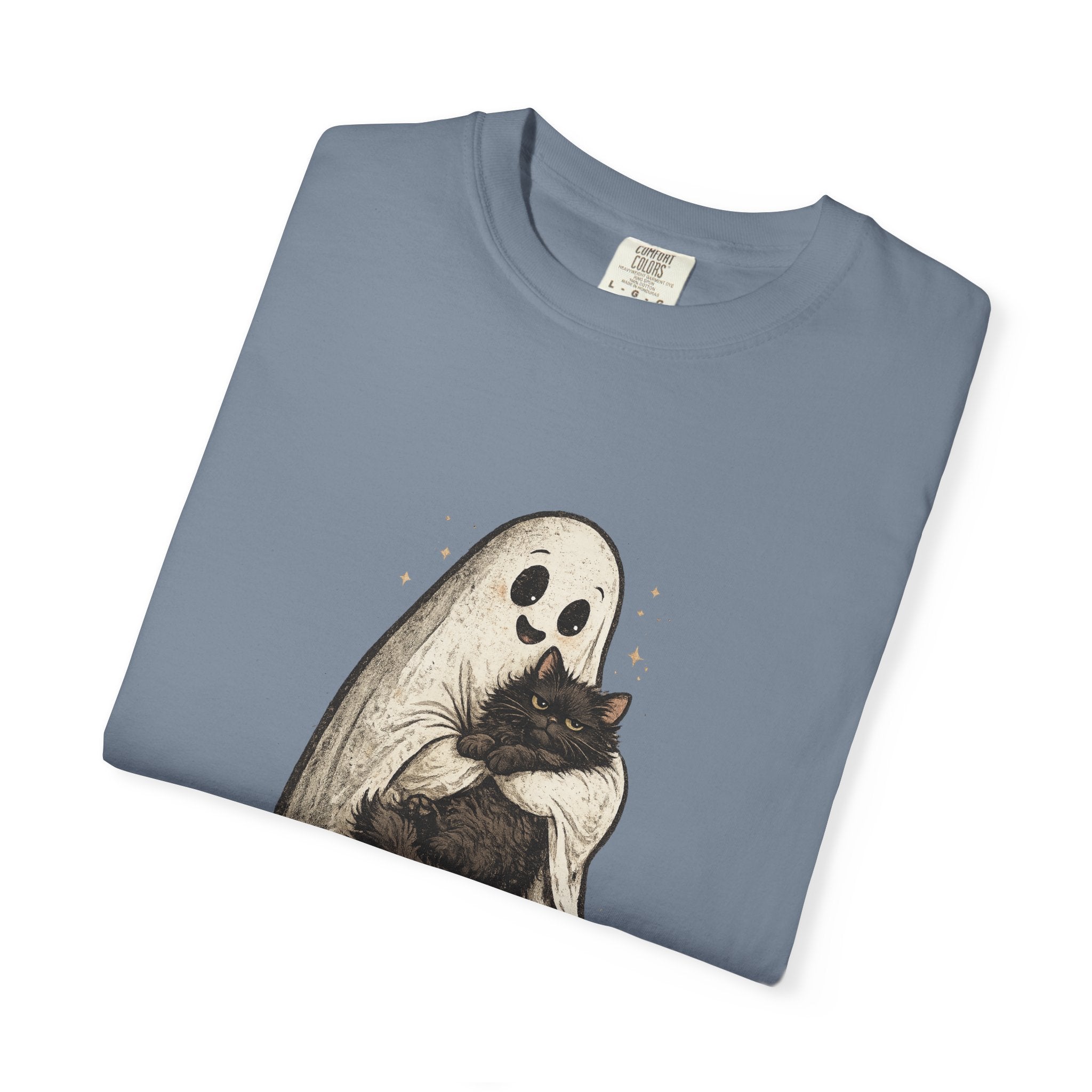 Boo & Meow Ghost Hugging Black Cat T-Shirt | Cute Spooky Tee