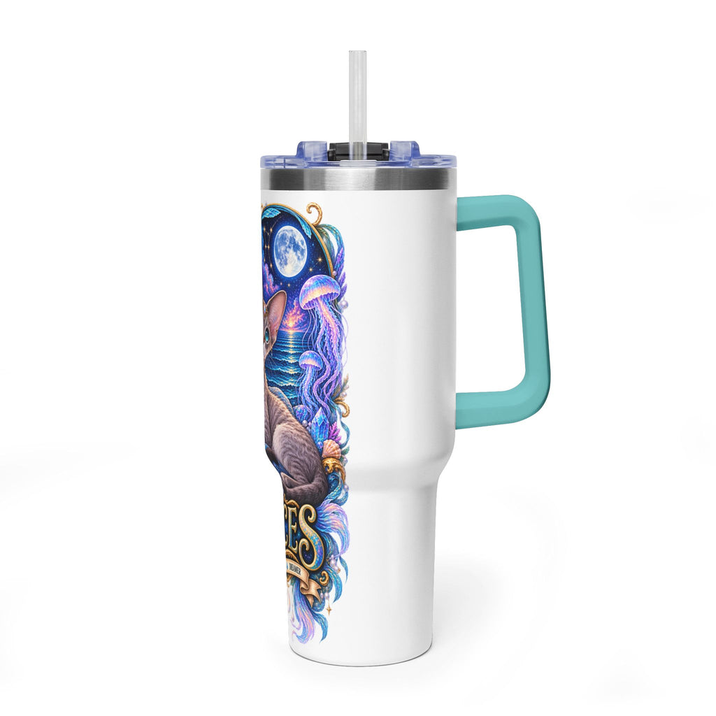 Pisces Devon Rex Cat 40oz Tumbler — Zodiac Vacuum Insulated Travel Cup