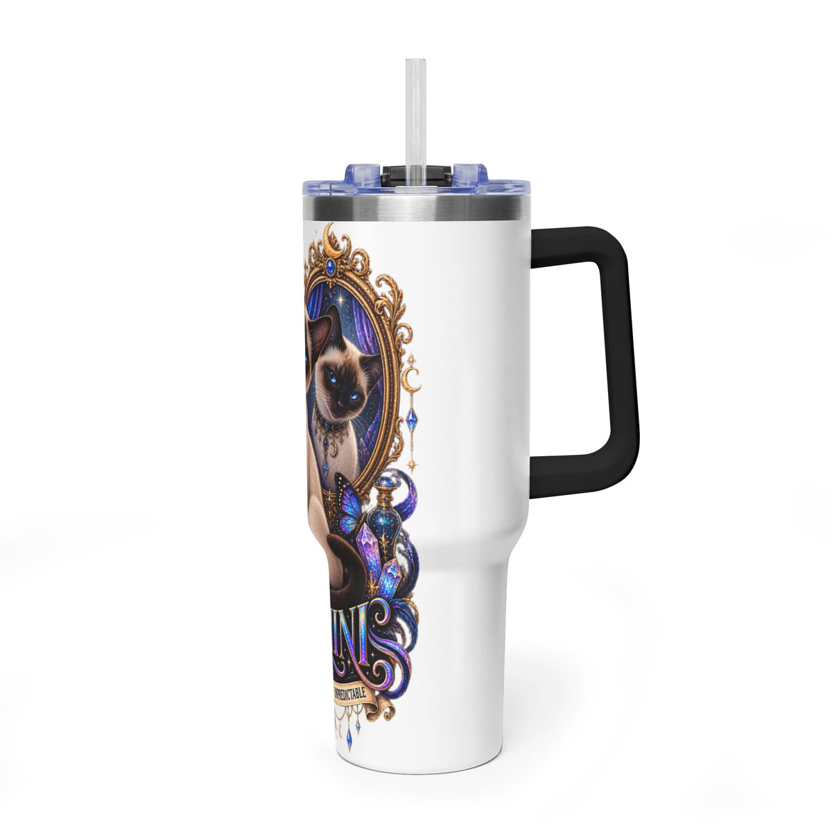 40oz Gemini Zodiac Tumbler — Siamese Cat Astrology Vacuum Thermal Cup