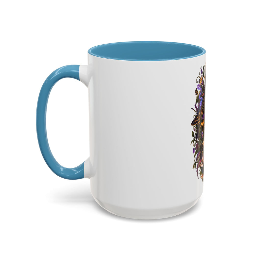Black Cat & Skull Floral Accent Coffee Mug — Gothic Halloween Coffee Cup (11/15oz)