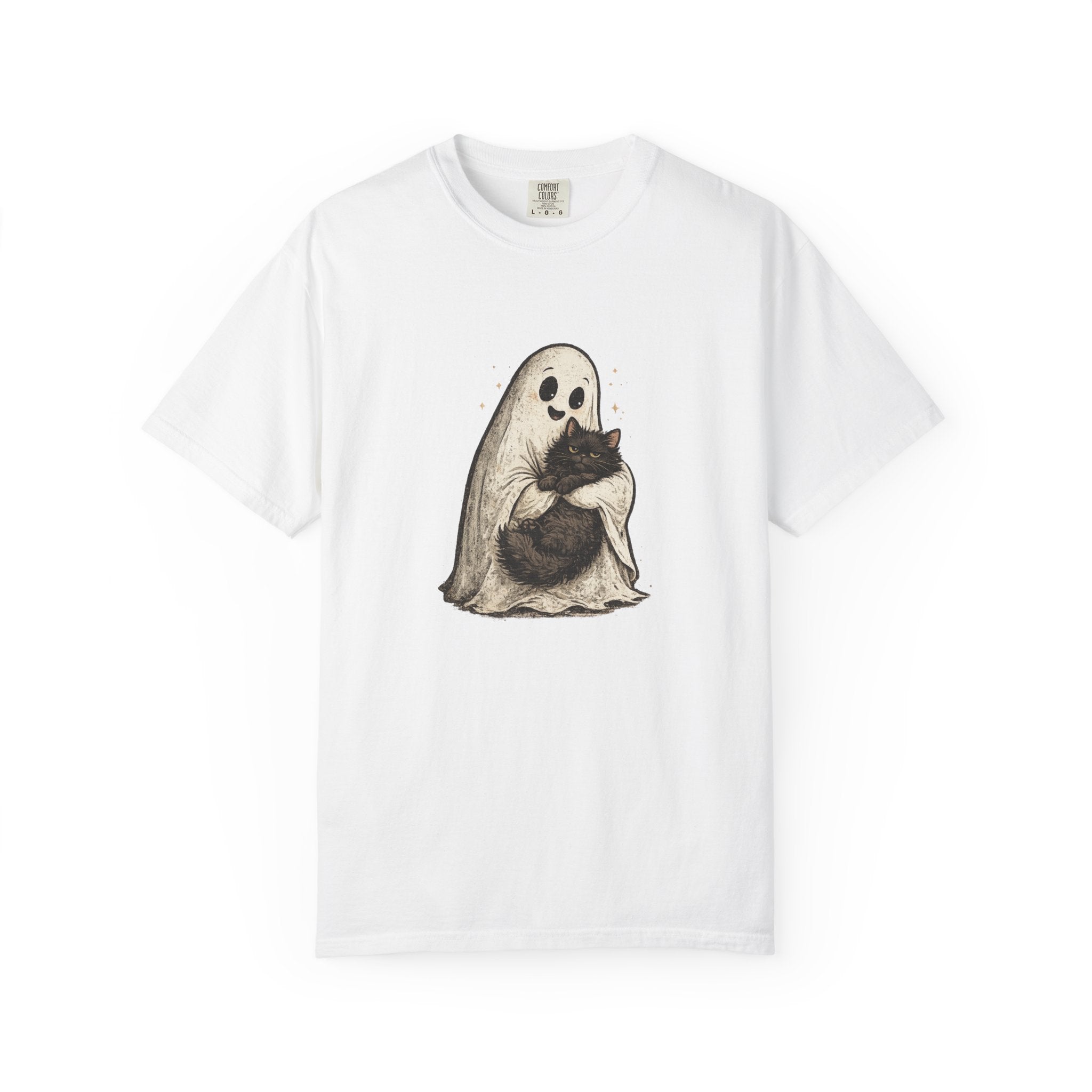 Boo & Meow Ghost Hugging Black Cat T-Shirt | Cute Spooky Tee