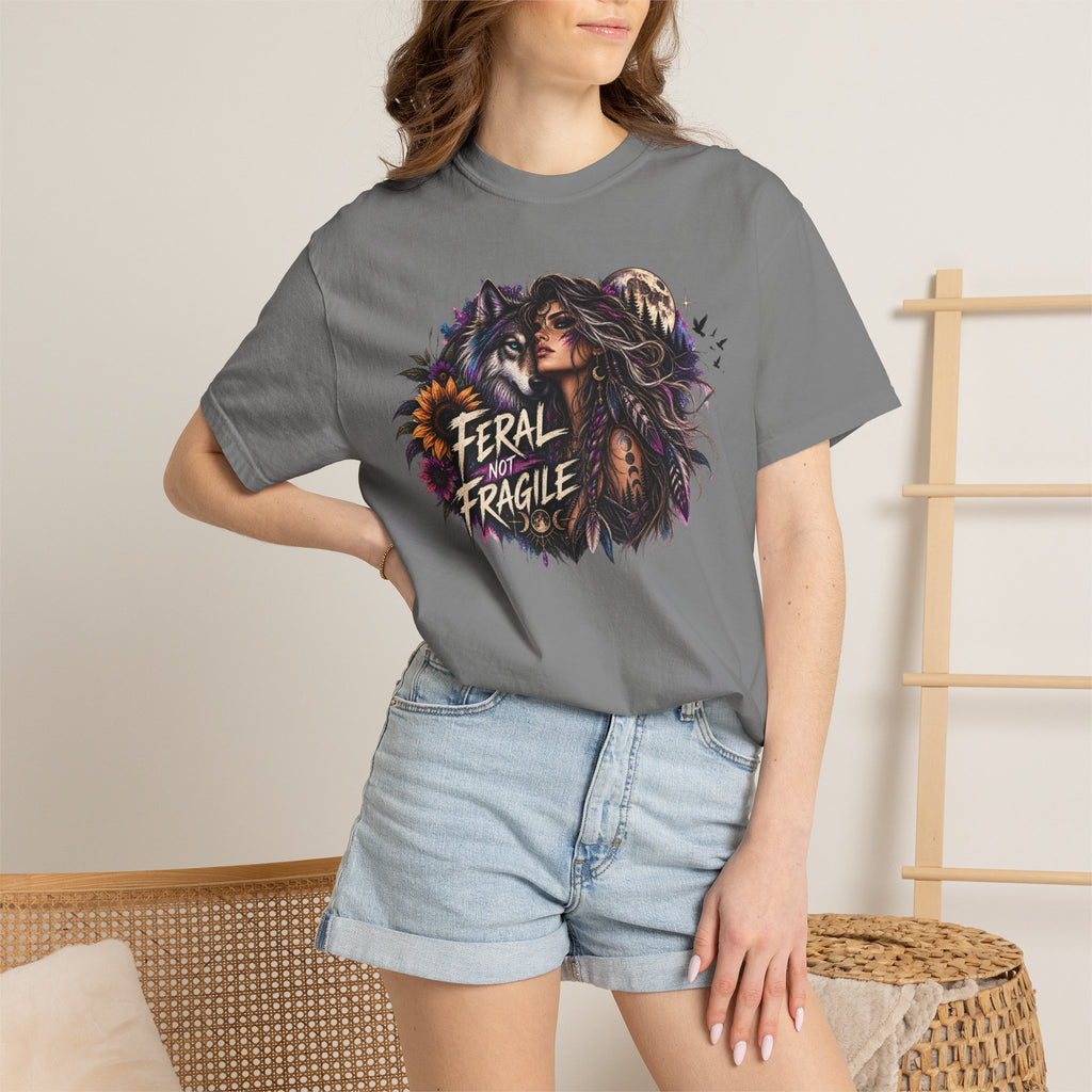 Feral Not Fragile Graphic T-Shirt — Wolf & Woman Nature Art Tee