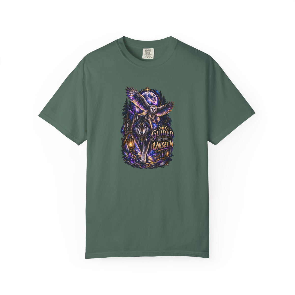 Occult Owl and Wolf Guardian Graphic T-Shirt — 'Guardian of the Unseen' Vintage Night Vibe