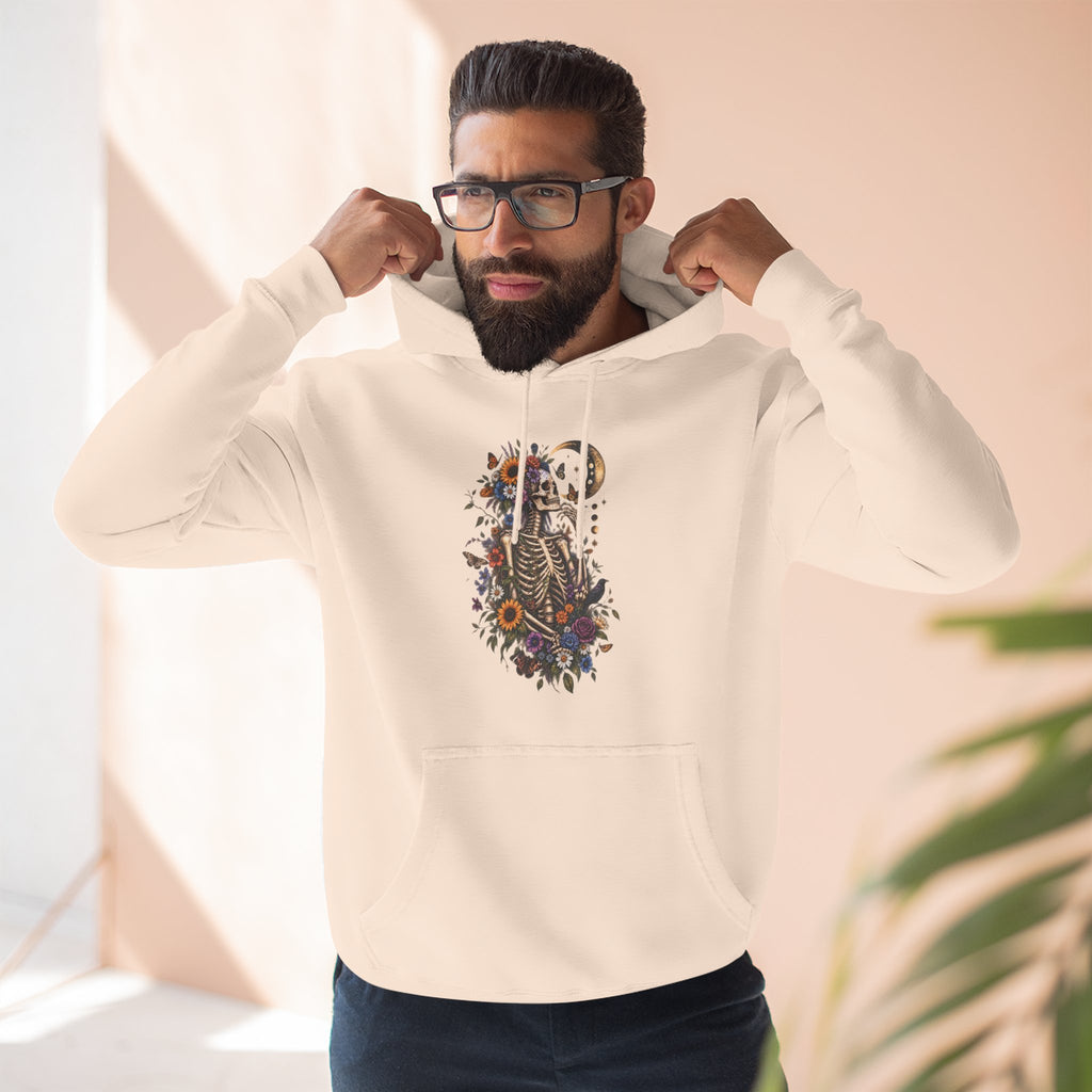 Skeleton Moon Floral Hoodie – Gothic Botanical Graphic Pullover