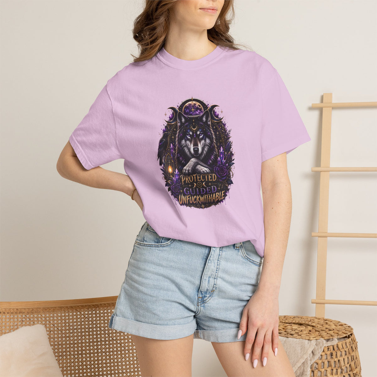 Protector Wolf T-Shirt — "Protected, Guided, Unfuckwithable" Spiritual Graphic Tee