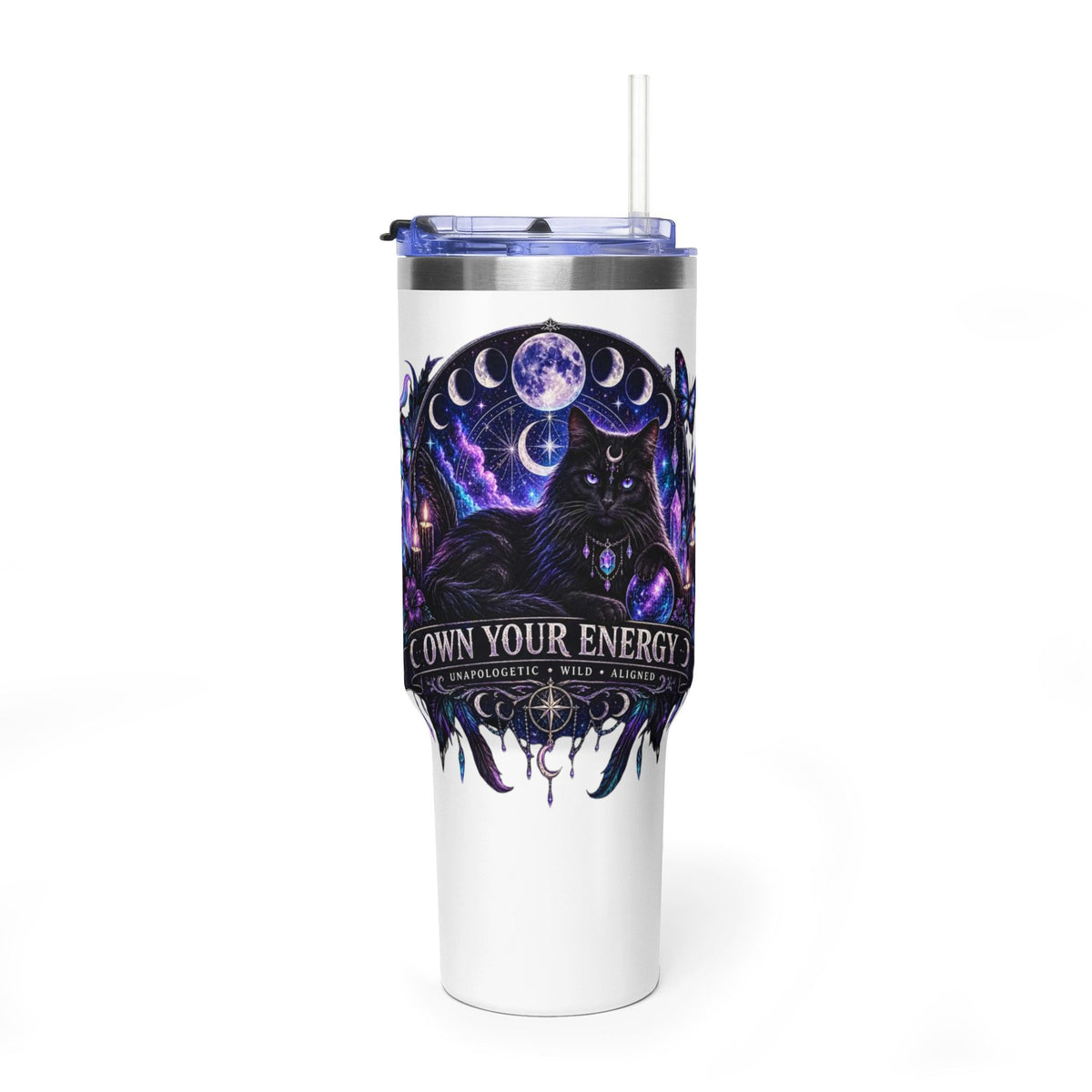 40oz Witchy Cat Thermal Tumbler – 'Own Your Energy' Insulated Travel Mug