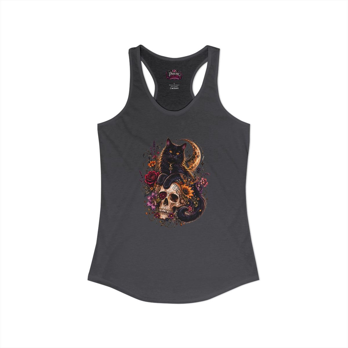 Black Cat and Floral Skeleton Gothic Tank