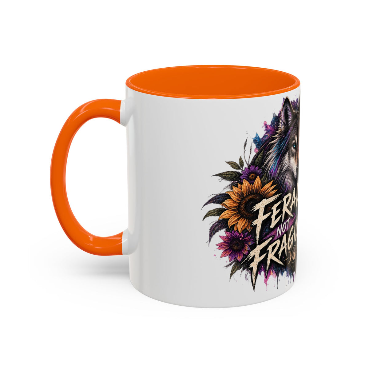 Feral Not Fragile Accent Coffee Mug — Wolf Goddess 11oz/15oz