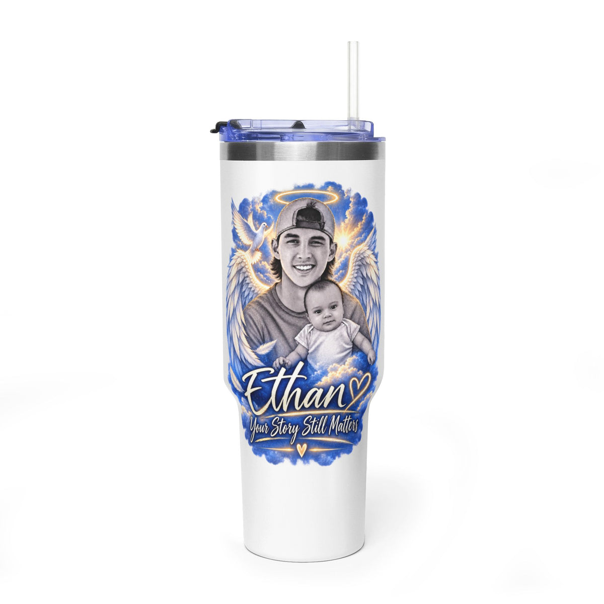Memorial 40oz Tumbler — Personalized 'Ethan' Angel Wings Keepsake
