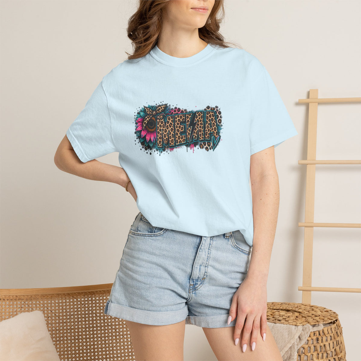 MEMA Leopard Floral Logo T-Shirt — Vintage Animal Print Graphic Tee
