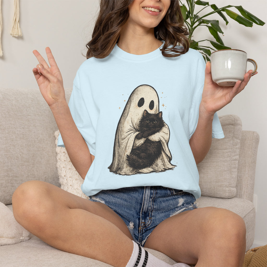 Ghost Hug T-Shirt — Cute Ghost Holding Cat Graphic Tee