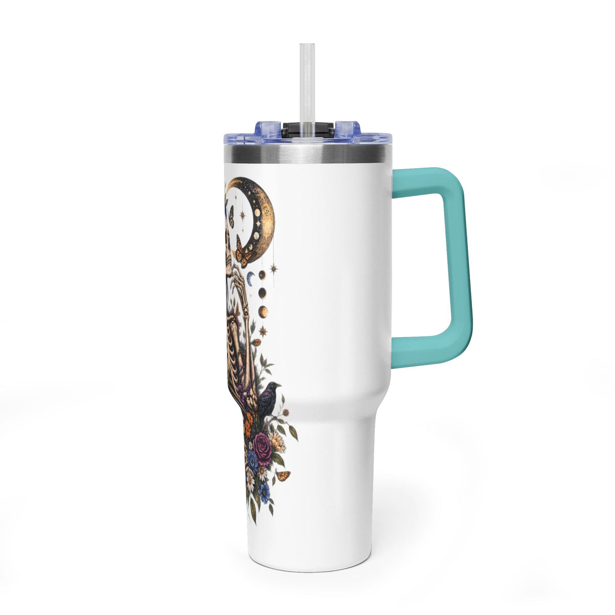 40oz Floral Skeleton Tumbler – Insulated Vacuum Travel Mug