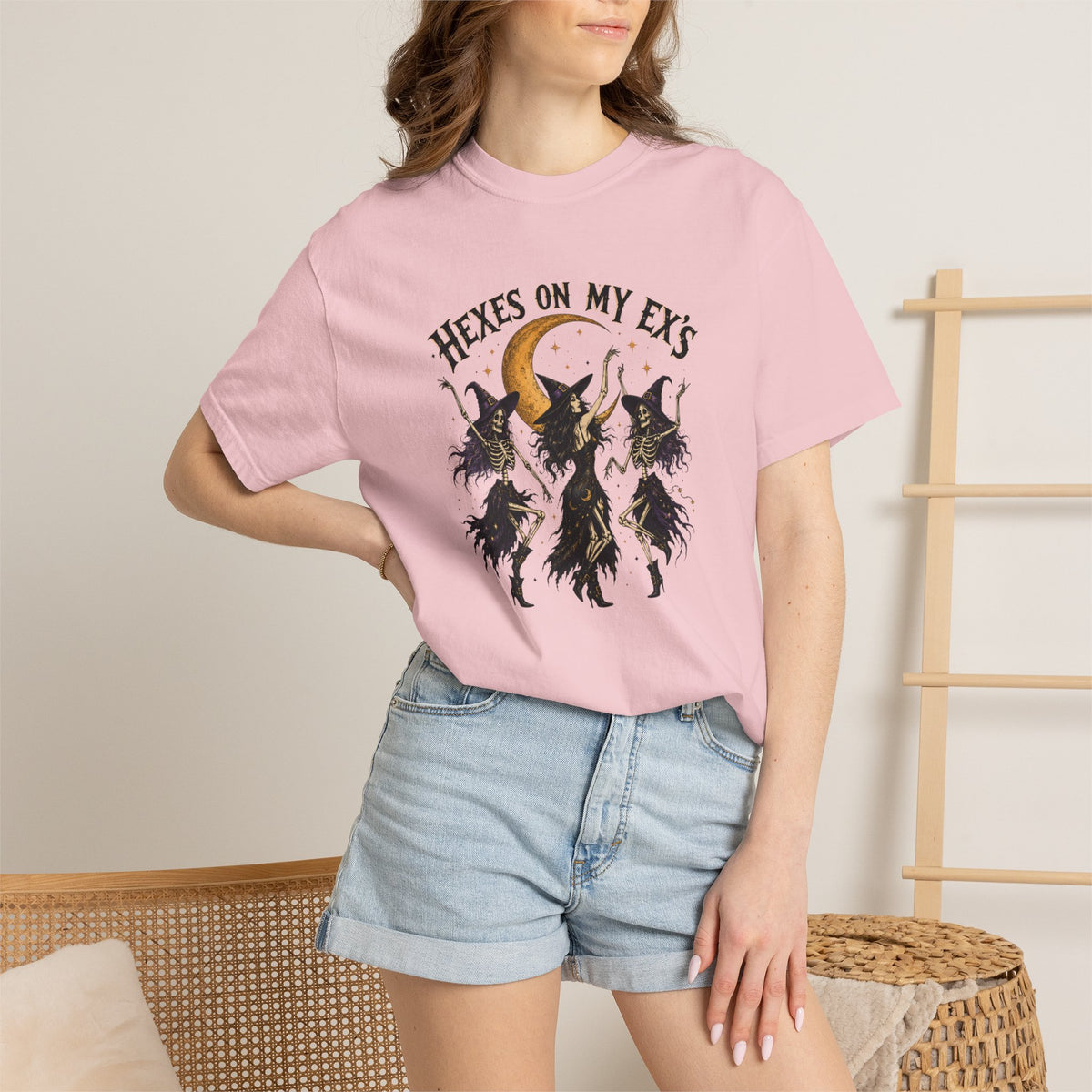 Witches and skeleton Graphic T-Shirt — "Hexes On My Ex's" Moon Witch Tee